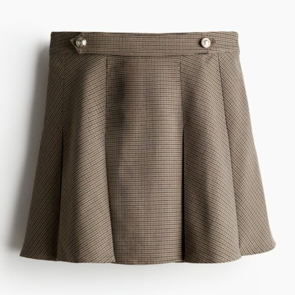 H&M Brown & Beige Houndstooth Pleated Mini Skirt - Medium - Picture 1 of 11